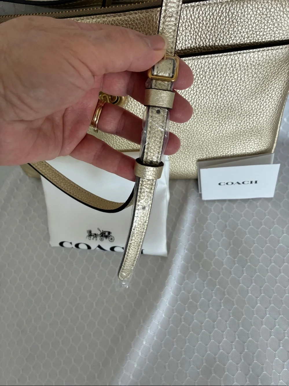Coach NWOT Polly Crossbody Soft Gold Pebbled Leather
